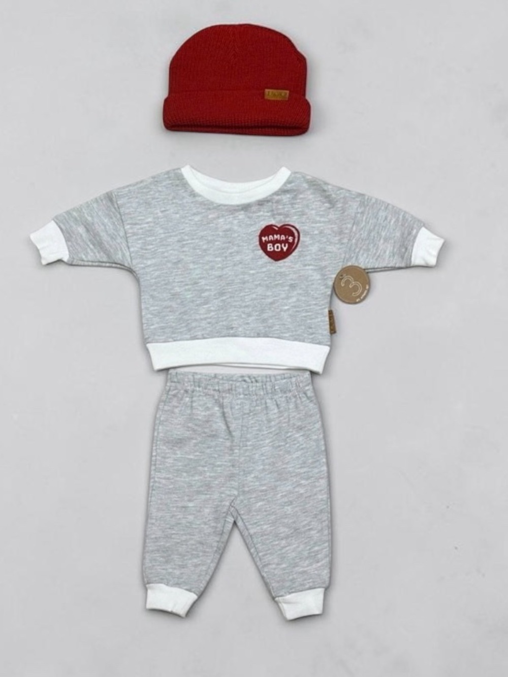 Lila & Jack Infant 3-Piece Set in Heather Gray including a Red Beanie